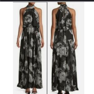 Xscape Black and White Floral Maxi Dress